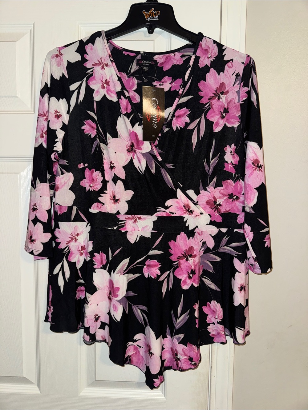 Cocomo Black Tunic with Pink Floral Print